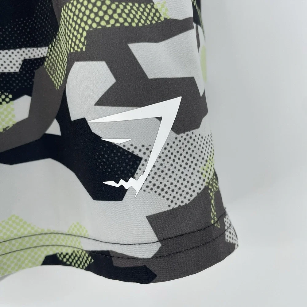 Gymshark Men's Small Camo Training‎ Shorts Green Black Drawstring Athletic Gym